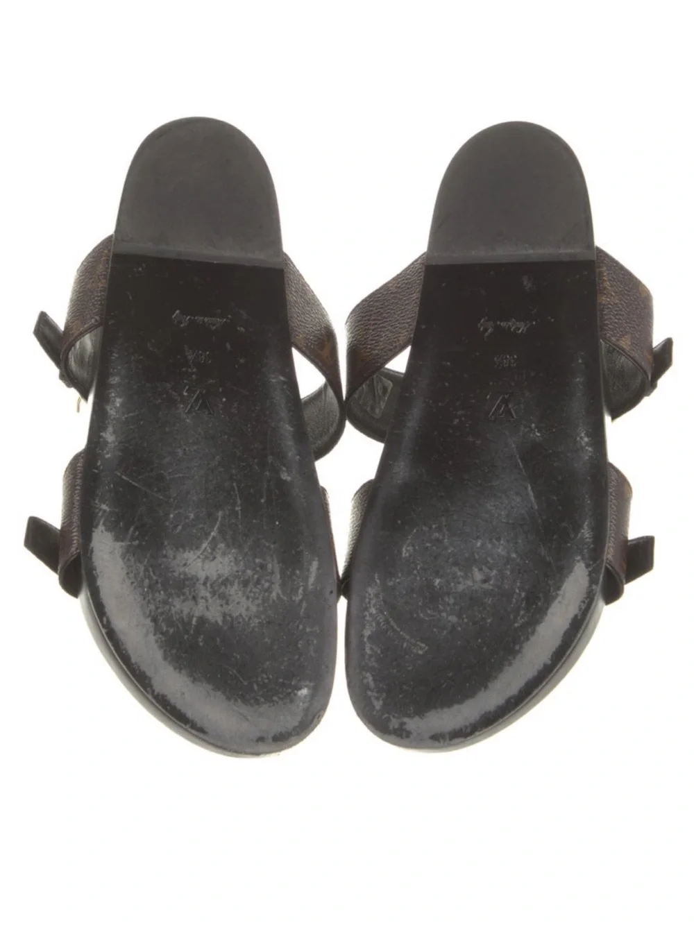Louis vuitton Canvas Leather Logo Brown Slides Size: 8.5 | IT 38.